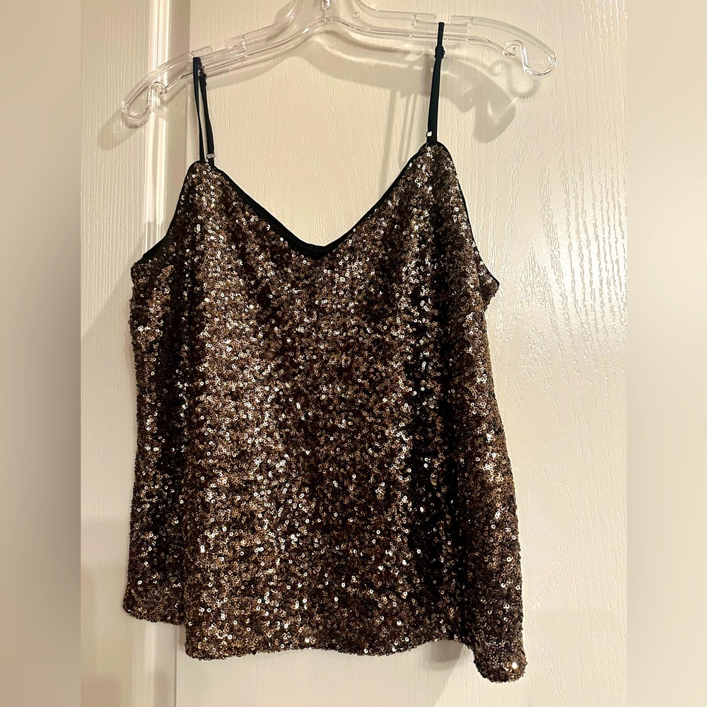 Banana Republic Black and Rose Gold Sequin Camisole, EUC